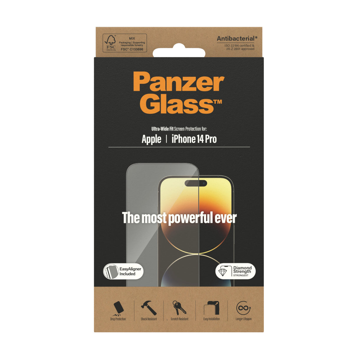 PanzerGlass ® Skærmbeskyttelse iPhone 14 Pro | Ultra-Wide Fit m. EasyAligner