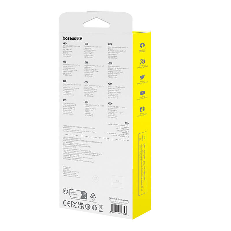 5 Hubin1 Baseus UltraJoy 5-Port (4xUSB 3.0, PD) grå