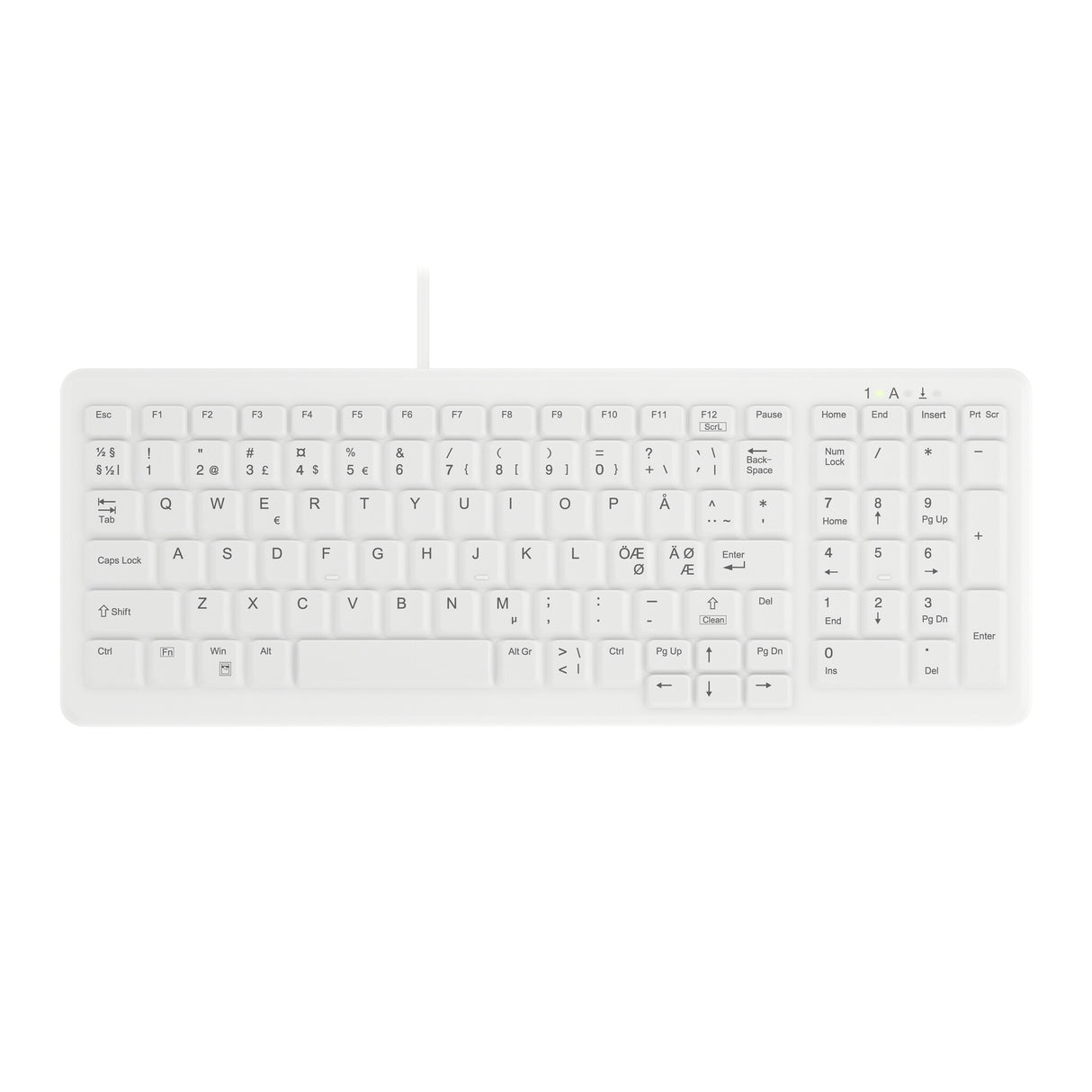 Contour Design Contour Active Key ClassicClean medicinsk tastatur IP68 kompakt med ledning, hvid PN C7000