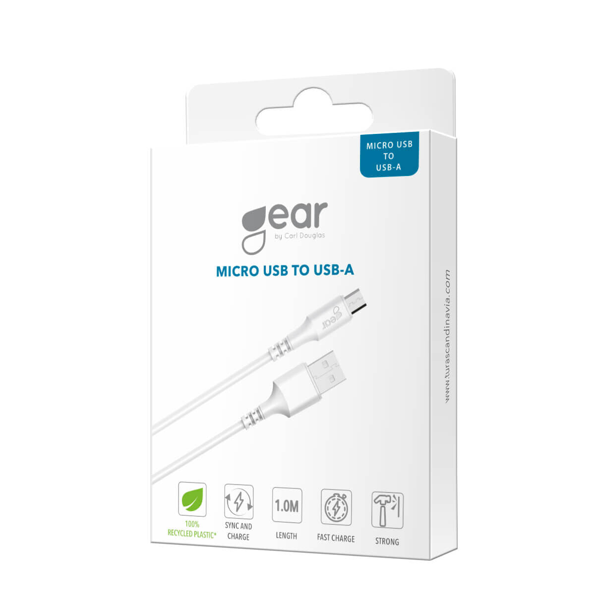 Gear Rundt ladekabel MicroUSB til USB-A 1m Hvid