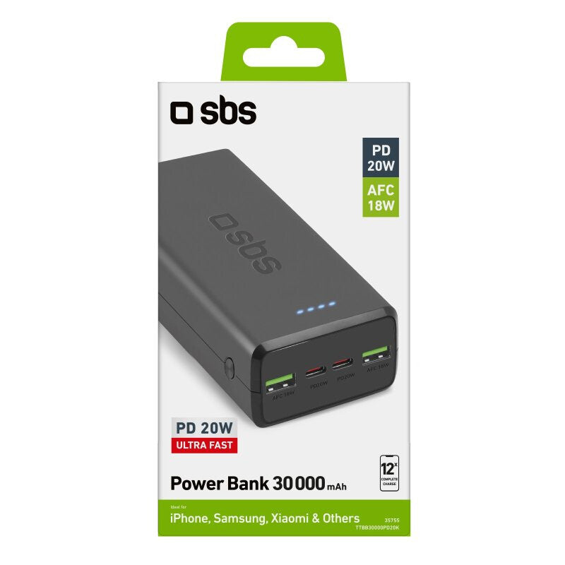 SBS TTBB30000PD20K powerbank Lithium polymer (LiPo) 30000 mAh Sort