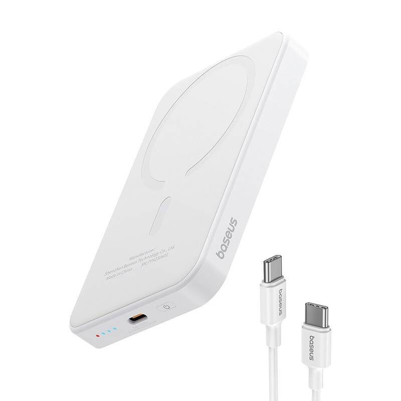 Magnetisk Mini Powerbank Baseus 5000mAh, USB-C 20W (hvid)