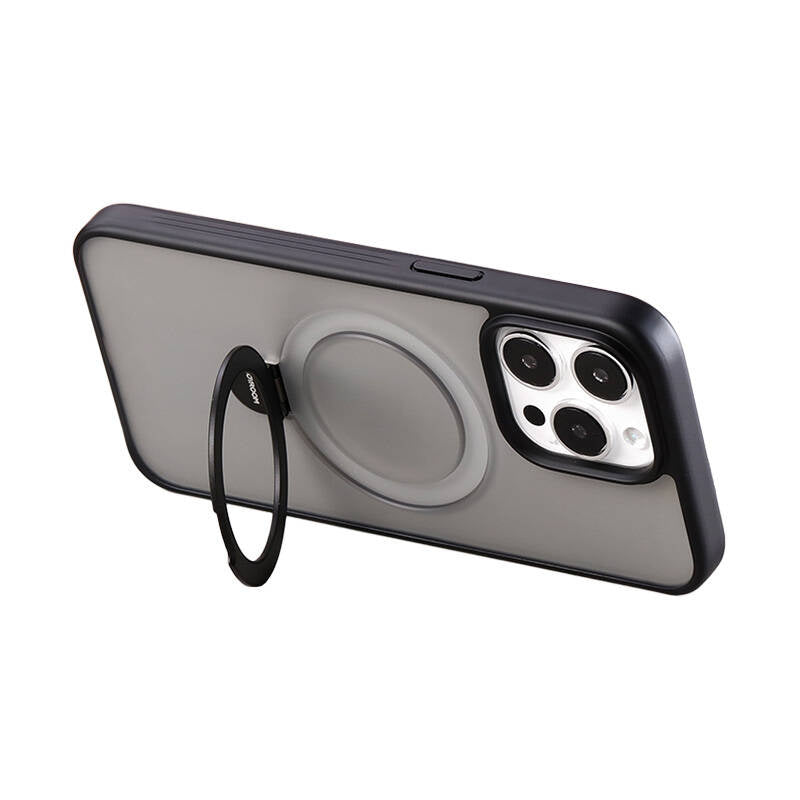 Magnetisk beskyttende telefonfoder med holder Joyroom JR-BP004 til iPhone 15 Pro (sort)