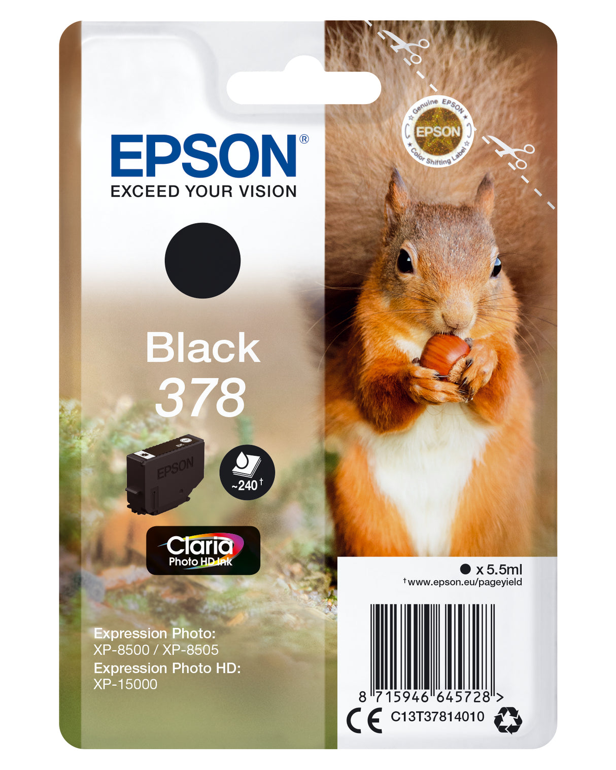 Epson Squirrel C13T37814010 blækpatron 1 stk Original Standard udbytte Sort