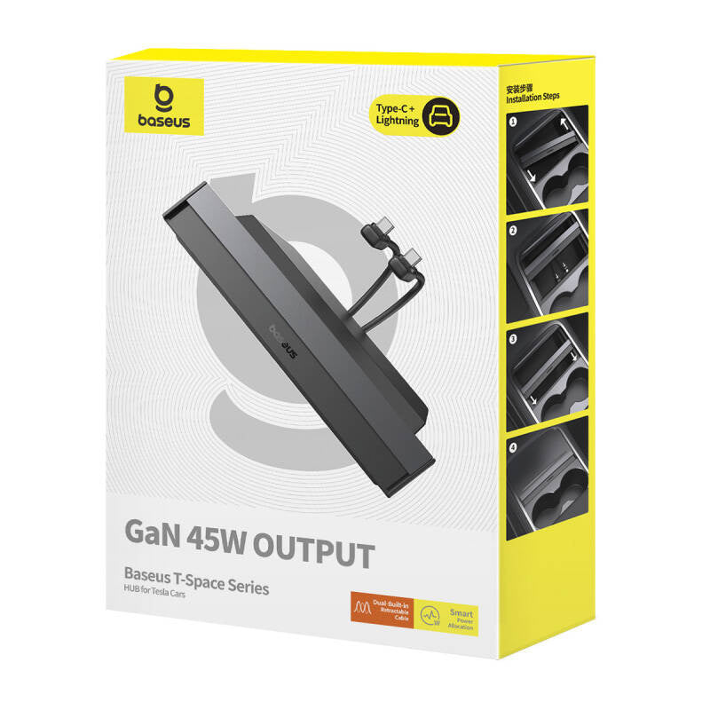 Hubus Base T-Space med USB-C til USB-C kabler til Tesla Cars (sort)