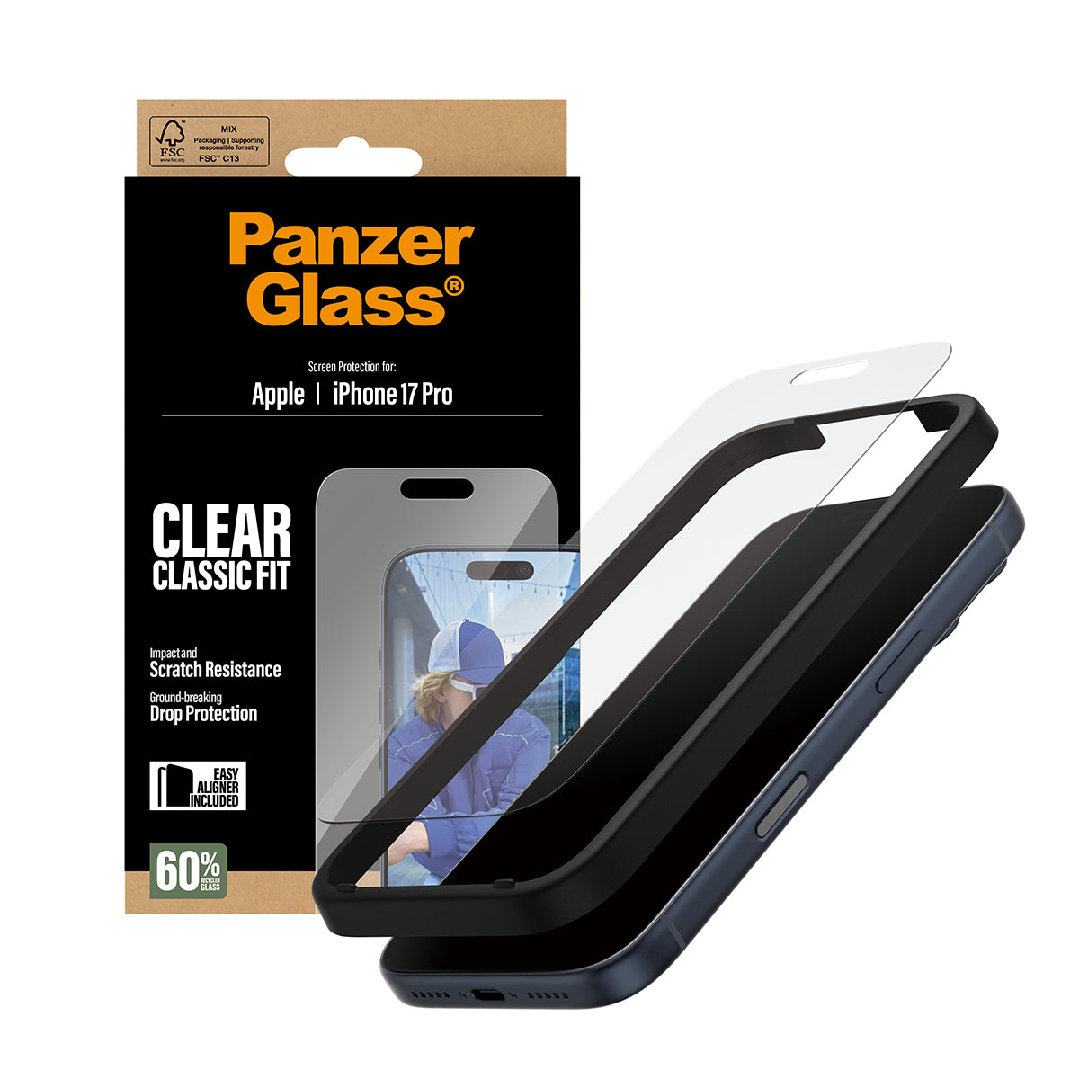 PanzerGlass ® Skærmbeskyttelse iPhone 17 Pro | Classic Fit m. EasyAligner