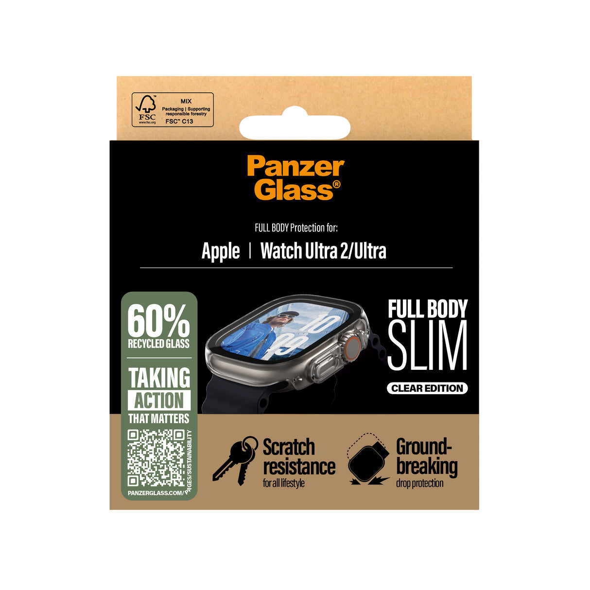 PanzerGlass Apple Watch Ultra 2 49mm - Screen Protector - Snappie Full Body Slim Transparent