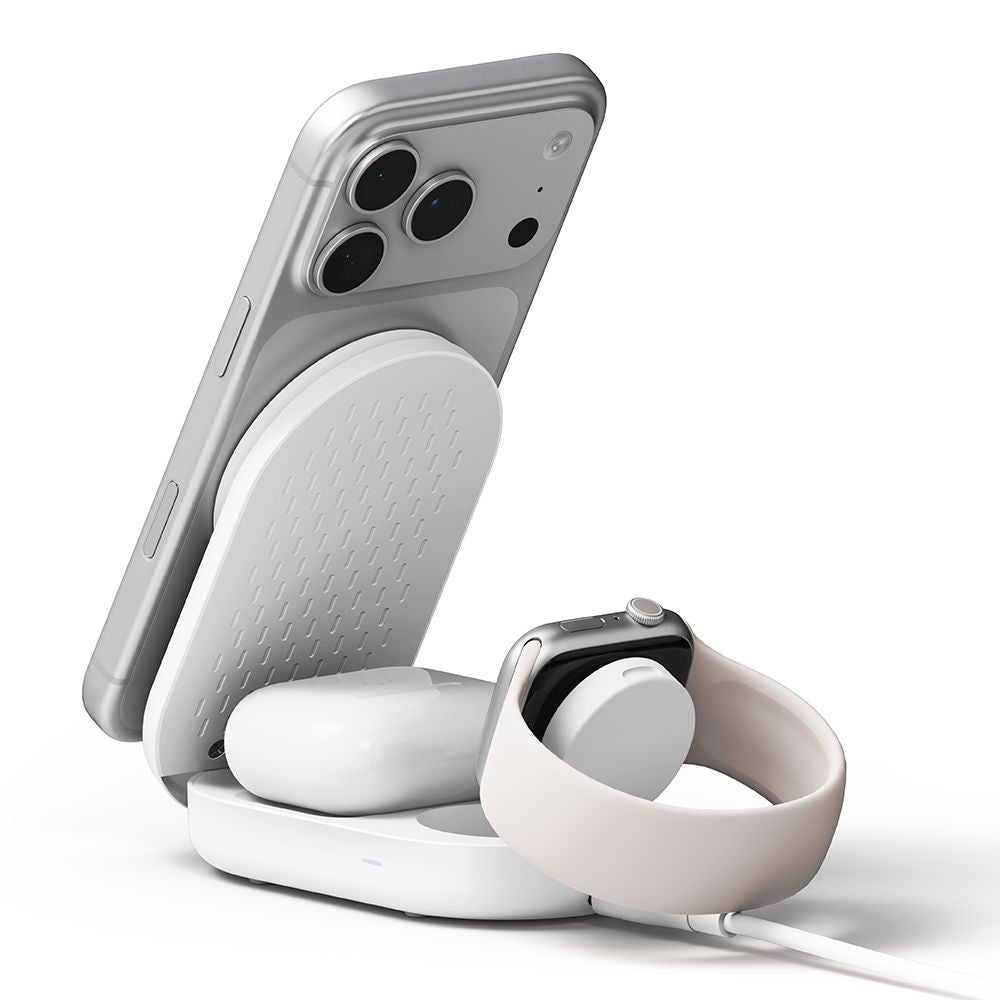 Ringke 3 I 1 Magnetisk Magsafe Trådløs Sammenklappelig Oplader 25 W Qi2.2 Hvid