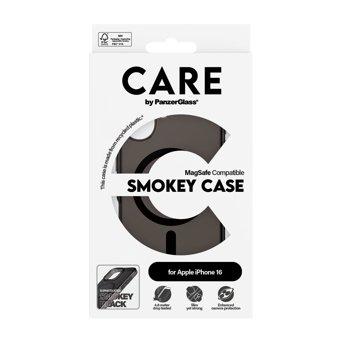 PanzerGlass CARE by ® Flagship Case Smokey Urban Combat m. Sort MagSafe iPhone 16