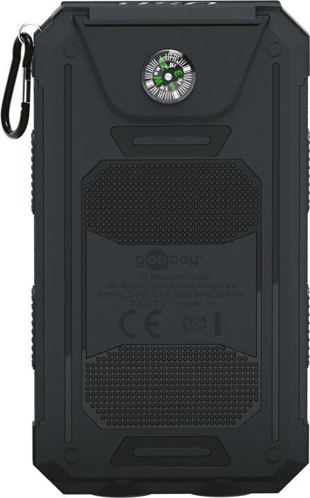 goobay Outdoor PowerBank 8.0 Solarstrømbank 8000mAh 2xUSB-A Sort