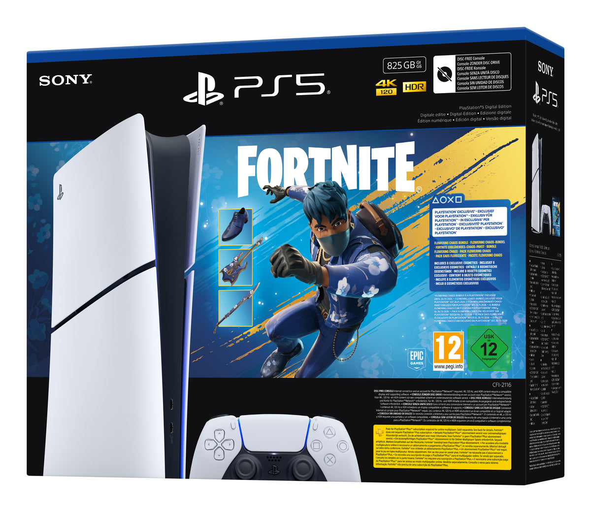 Sony PlayStation 5 Digital Edition - Fortnite Flowering Chaos Bundle 825 GB Wi-Fi Sort, Hvid