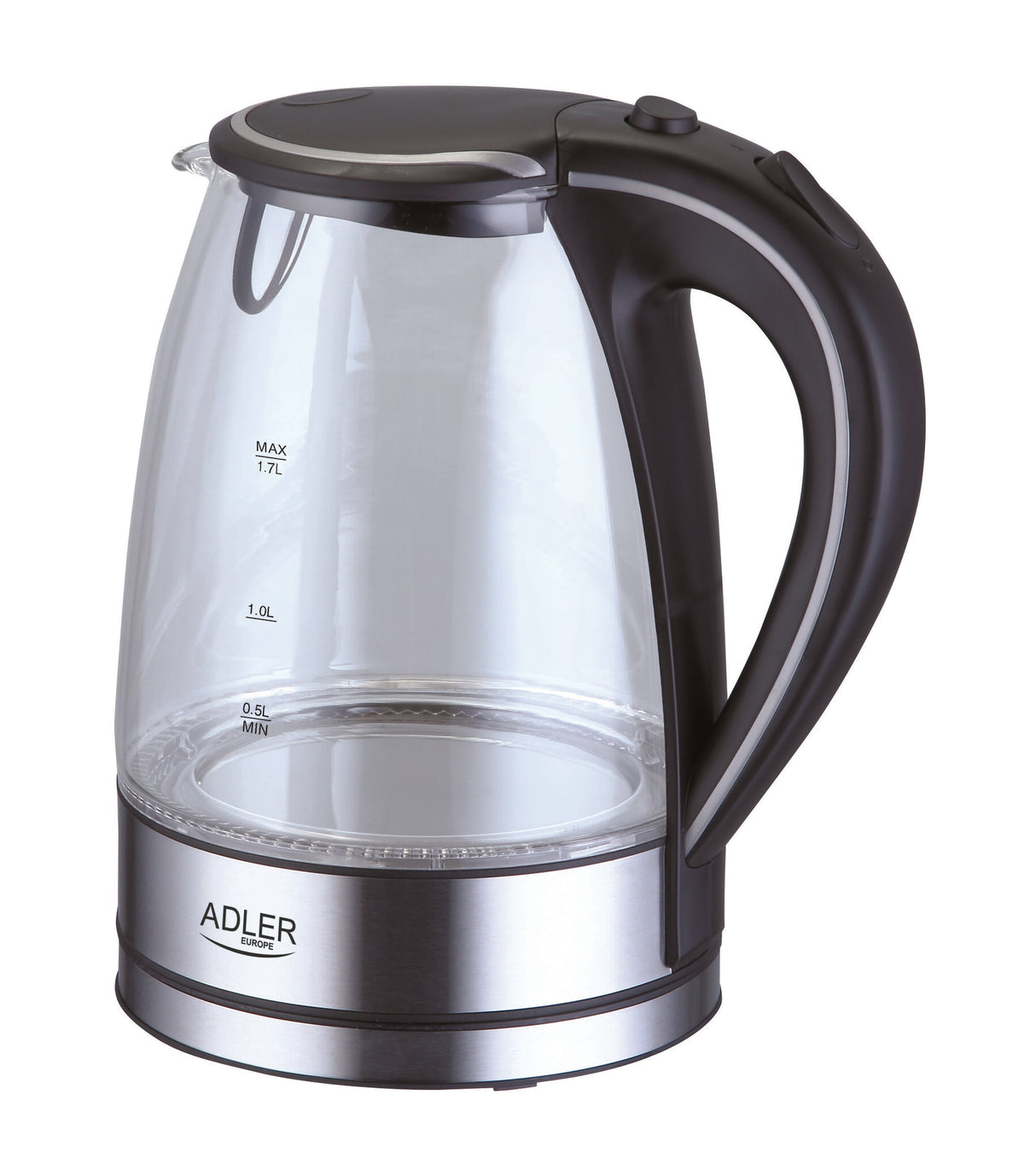 Adler AD 1225 elkedel 1,7 L 2000 W Sort, Rustfrit stål, Transparent