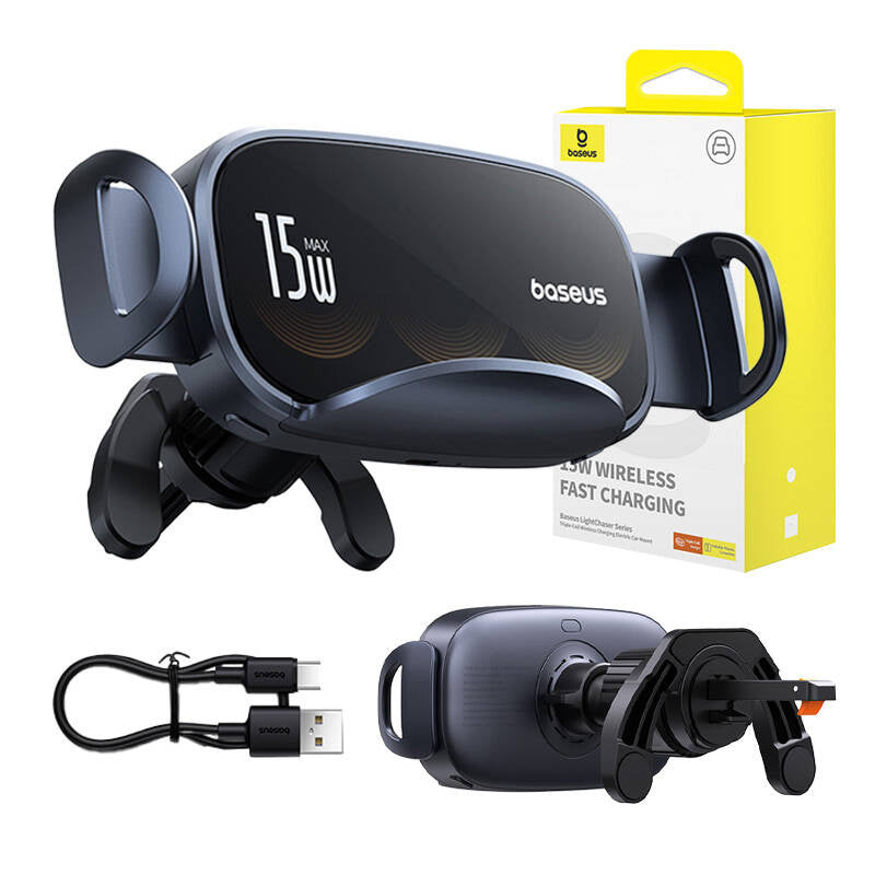 Bilholder med induktiv oplader Baseus LightChaser (Sort)