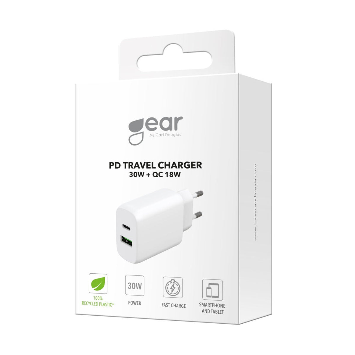 Gear Oplader 220V 1xUSB-C + 1xUSB-A PD/PPS 30W + 18W QC Hvid