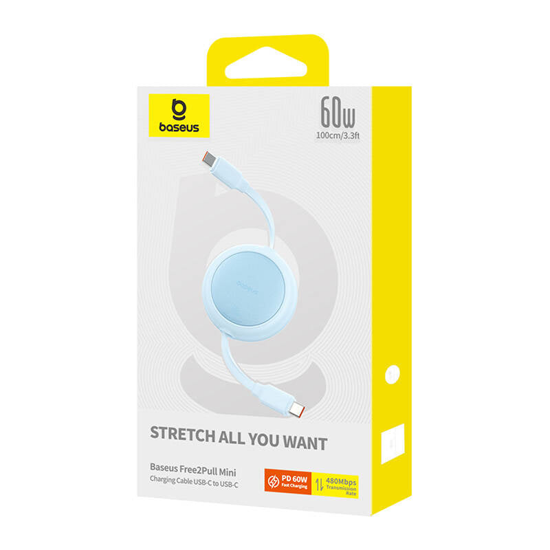 Baseus Free2Pull Mini USB-C til USB-C 60W USB-kabel, 1 m (blå)