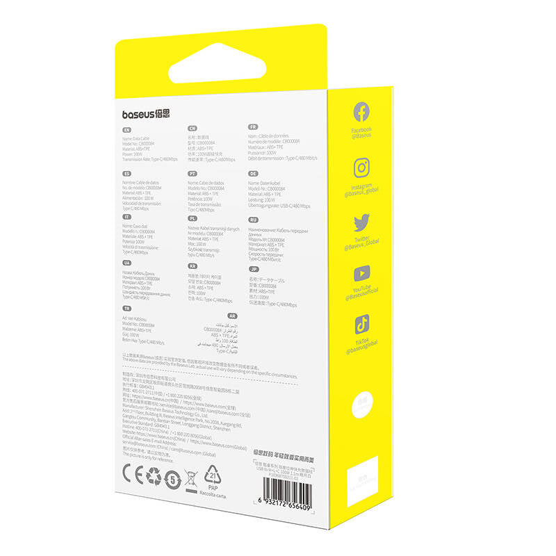 3-i-1 Baseus Free2Draw USB til M+L+C 100W kabel, 1,1 m (hvid)