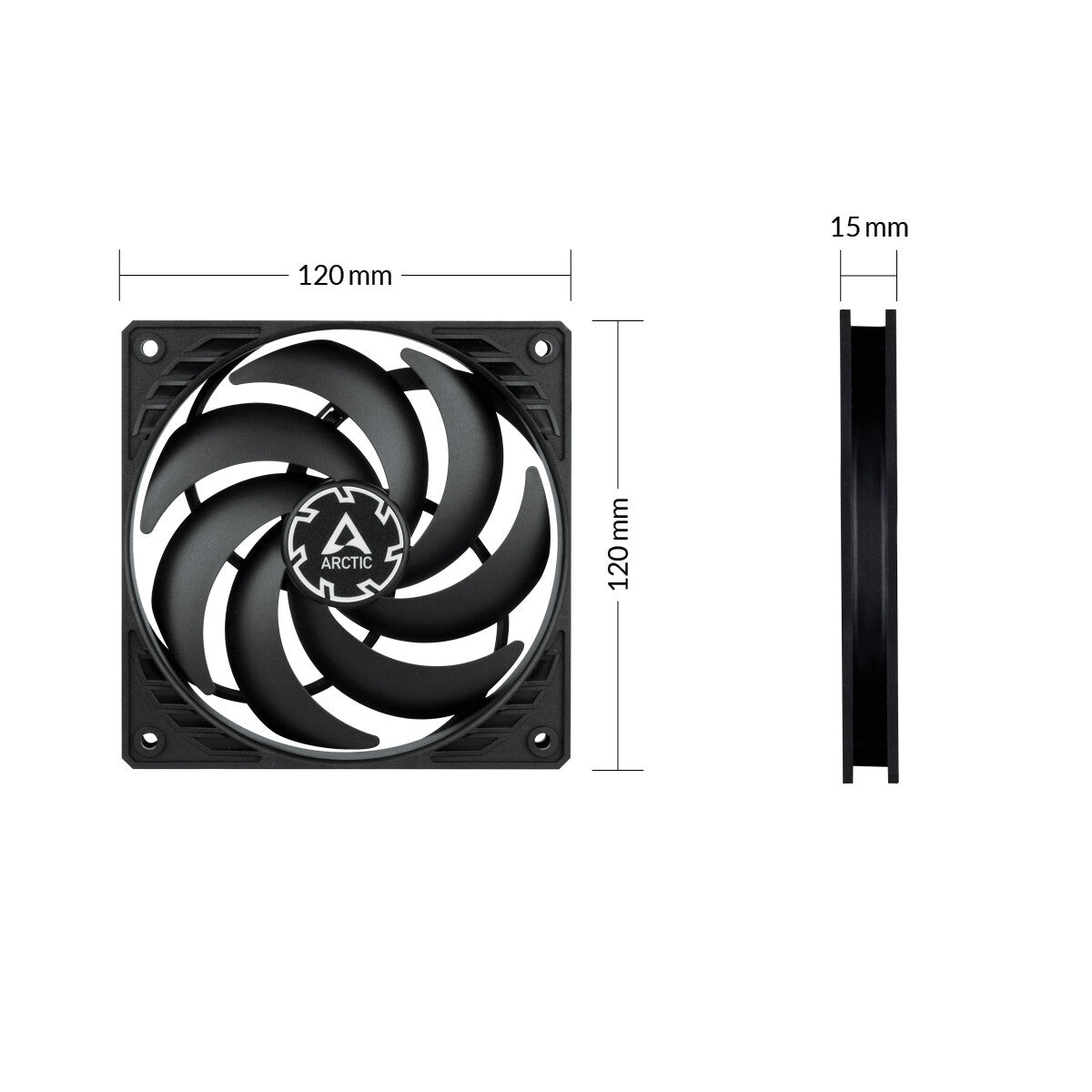 ARCTIC P12 Slim PWM PST Computerkabinet Ventilator 12 cm Sort 3 stk