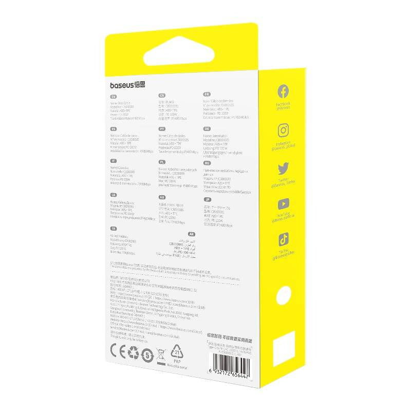 Hurtig opladningskabel 3in1 Baseus Free2Draw USB-C til USB-C/Lightning/Micro 100W, 1,1m (hvid)