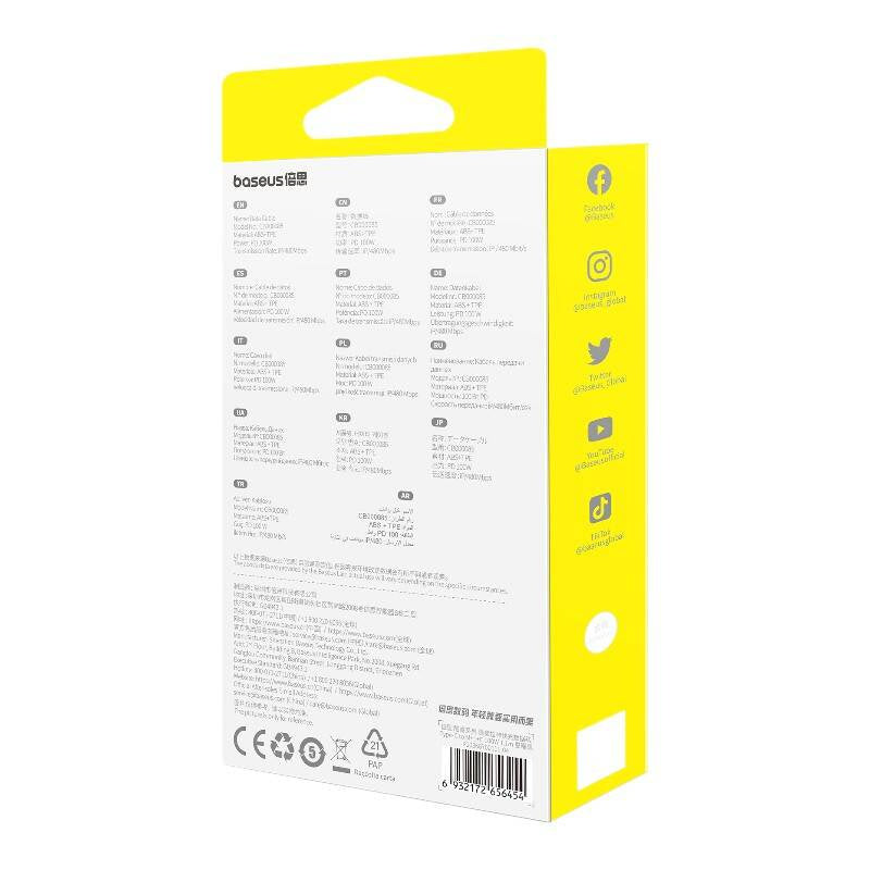 Hurtig opladningskabel 3in1 Baseus Free2Draw USB-C til USB-C/Lightning/Micro 100W, 1,1m (sort)