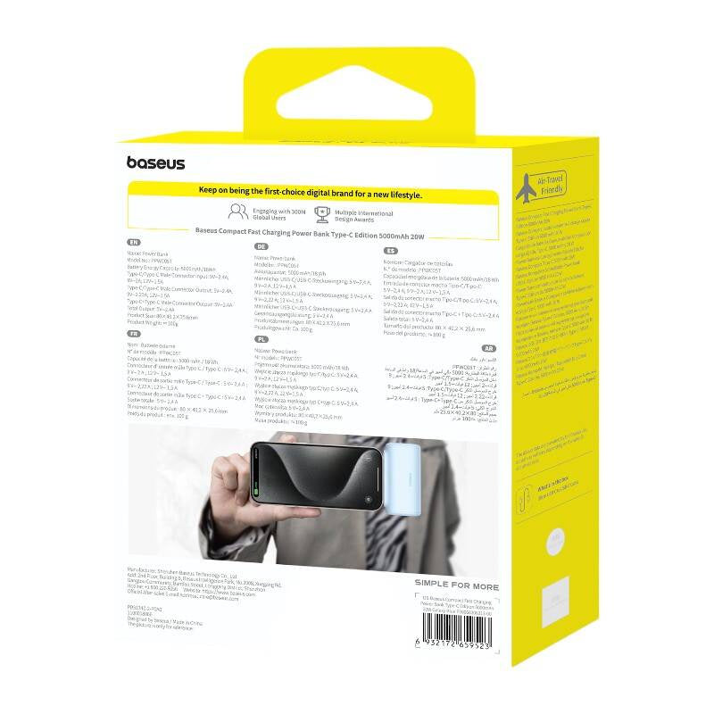 Powerbank baseus Compact USB-C 5000mAh, 20W (blå)