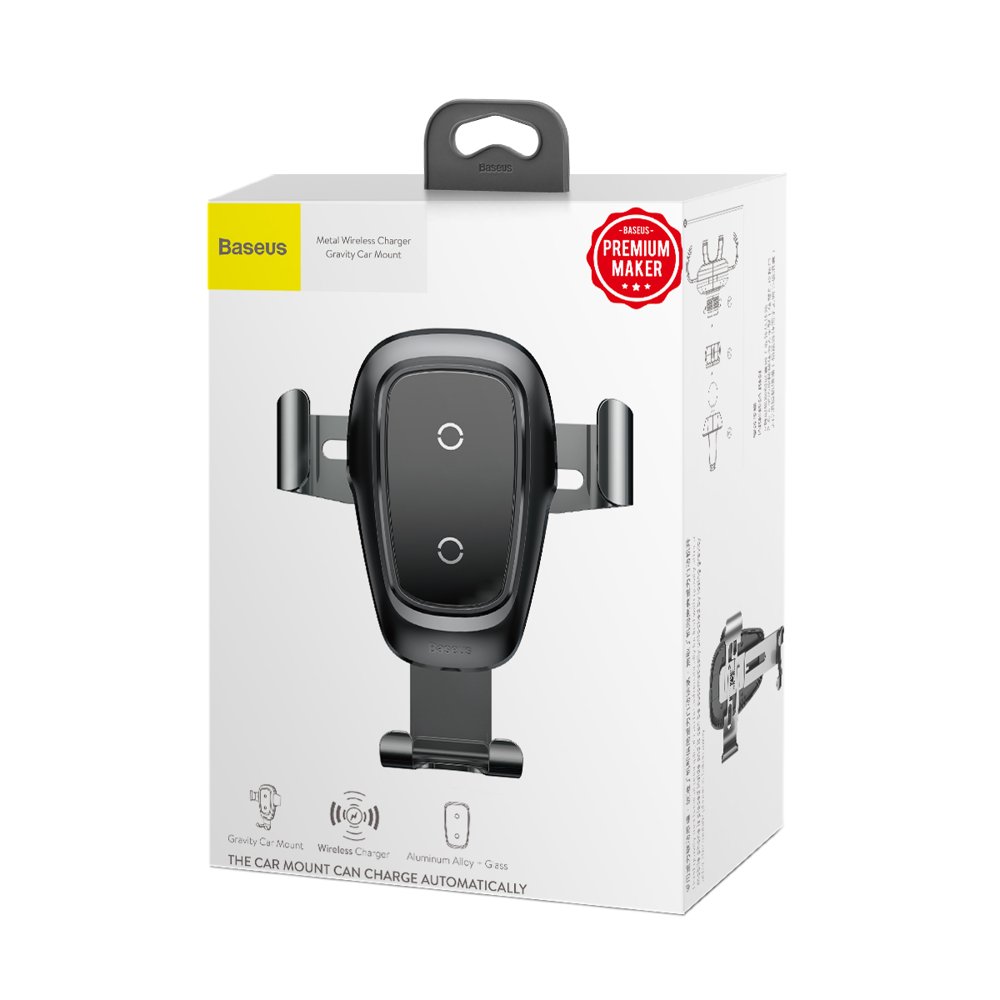 Baseus Metal Gravity Wireless Charger Car Mount Phone Bracket Air Vent Holder Qi Charger black (WXYL-B0A)