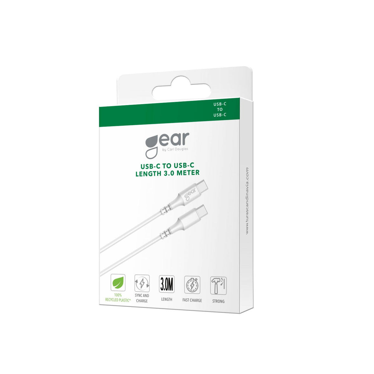 Gear Ladekabel USB-C til USB-C 2.0 3m Kabel Hvid