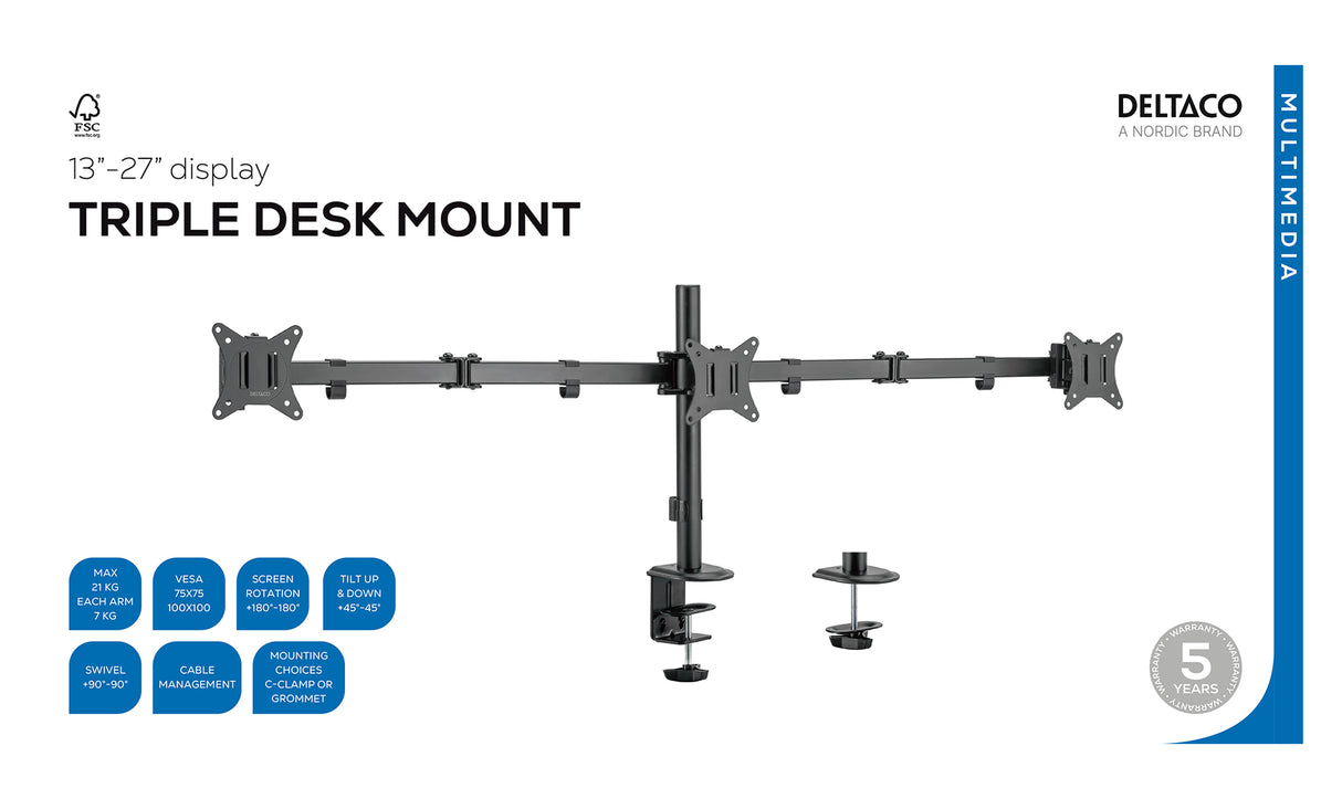 Deltaco ARM-0301-B Triple desk mount