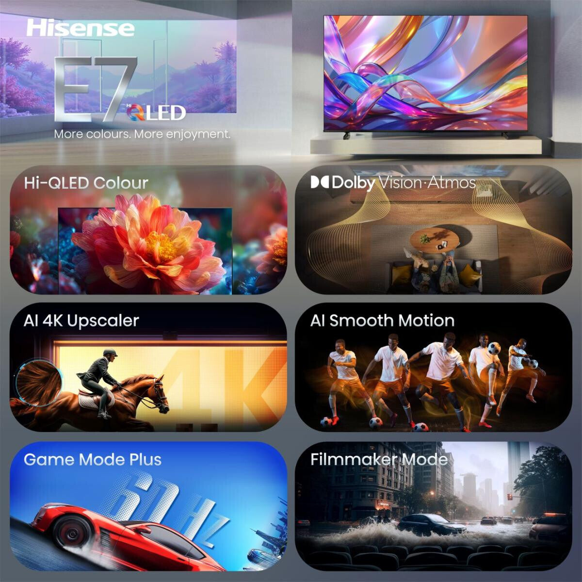 Hisense 43E7S 109.2 cm (43") 4K Ultra HD Smart TV Wi-Fi Black 300 cd/m²