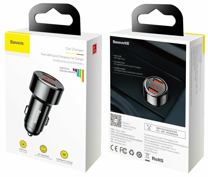 Baseus CCMLC20A-01 oplader til mobil enhed Smartphone Sort USB Hurtig opladning Automatisk