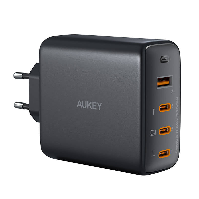 Væglader Aukey PA-B7S, 1xUSB-A, 3xUSB-C, 100W GaN (sort)