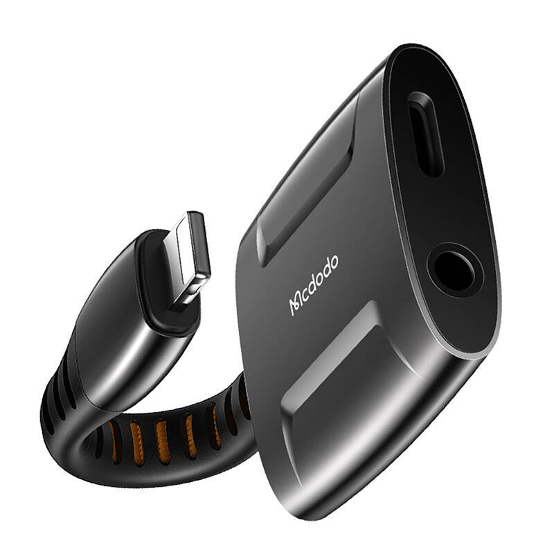 Lightning til Lightning + AUX 3,5 mm mini jack adapter, Mcdodo CA-6340 (sort)