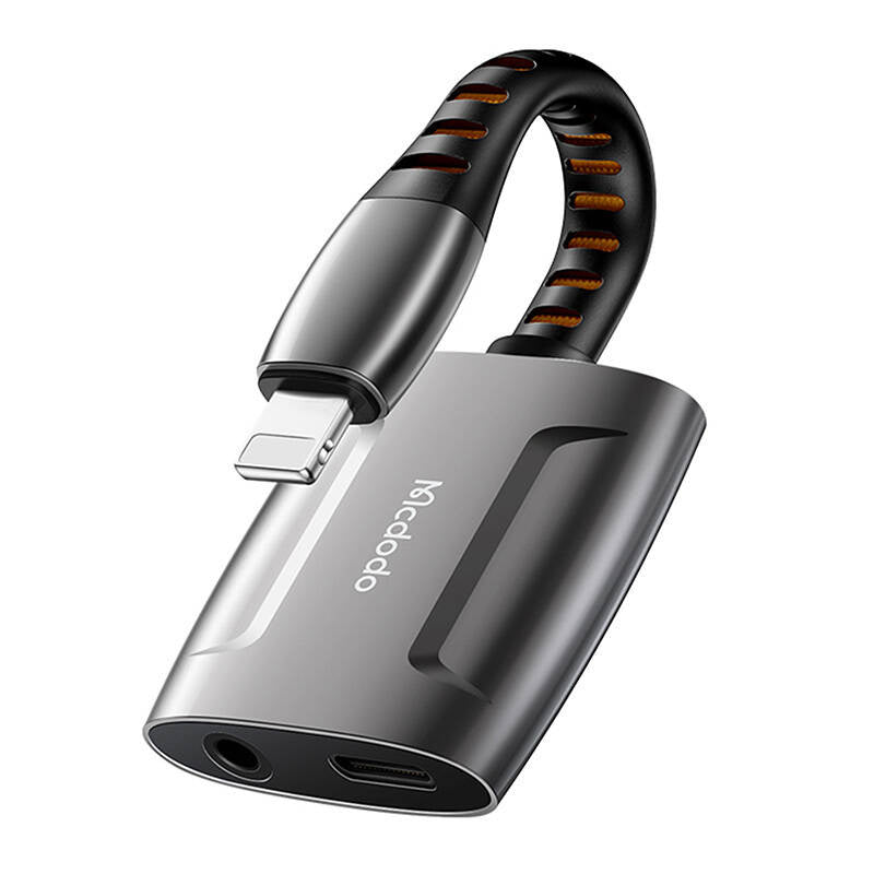 Lightning til Lightning + AUX 3,5 mm mini jack adapter, Mcdodo CA-6340 (sort)