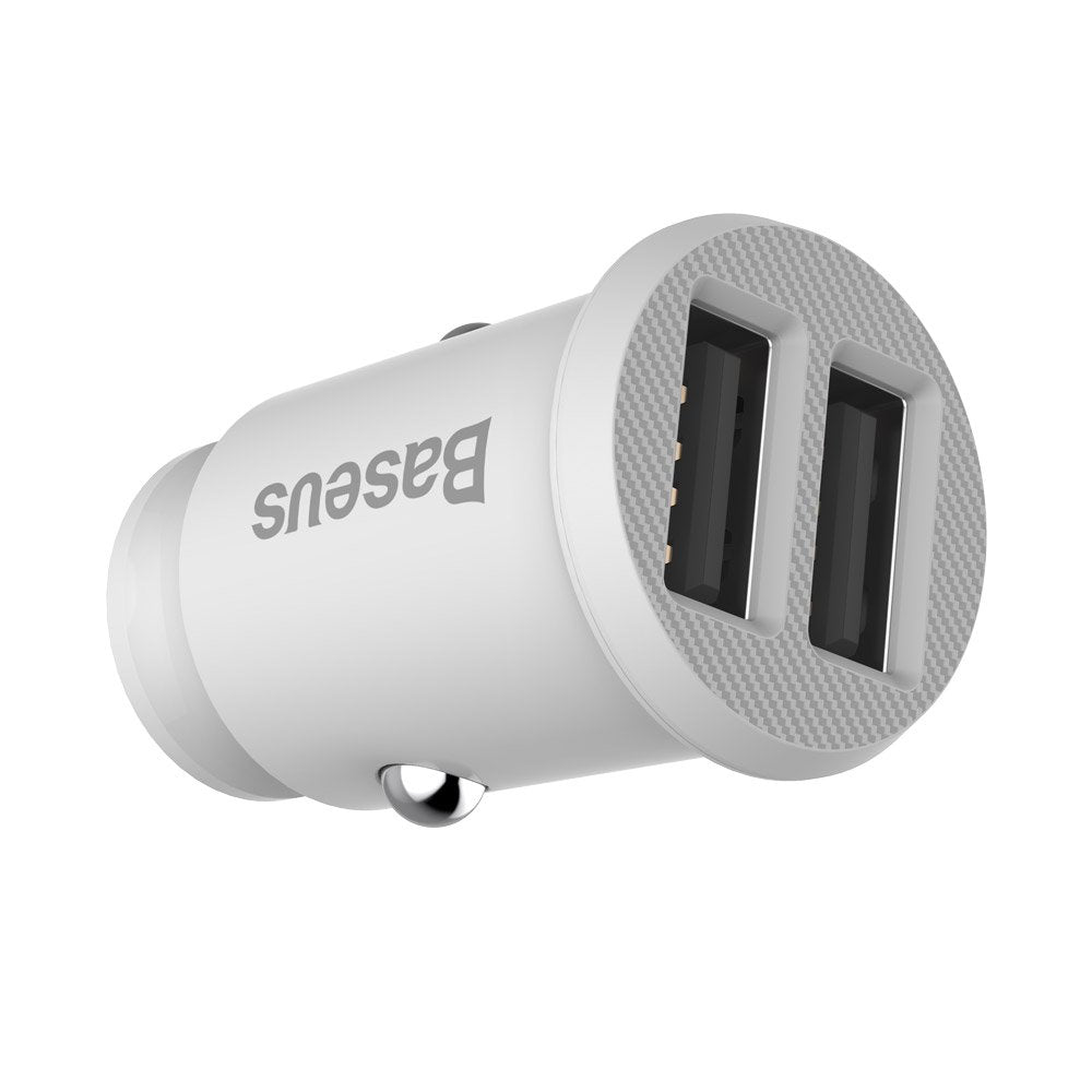 Baseus Grain Car Charger CCALL-ML02 mini oplader 2x USB-A 3.1A - hvid