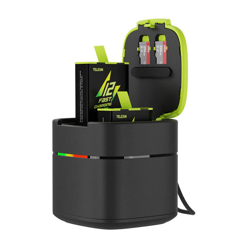 TELESIN Box dobbeltkanals oplader til GoPro Hero 12/ 11 / 10 / 9 (hurtig opladning)