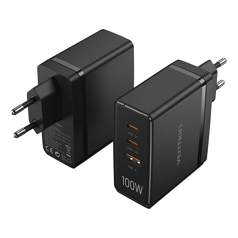 Vention FEGB0-EU 2xUSB-C 1xUSB-A 100W/100W/30W GaN-netoplader (sort)