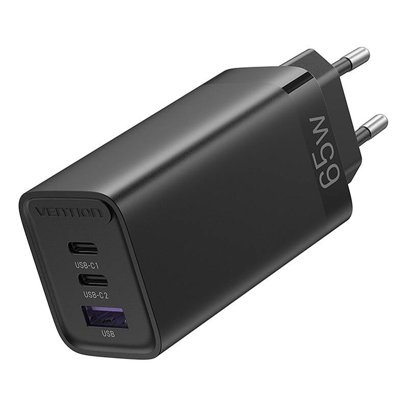 Vention FEDB0-EU 2xUSB-C 1xUSB-A 65W/30W/30W GaN netværksoplader (sort)