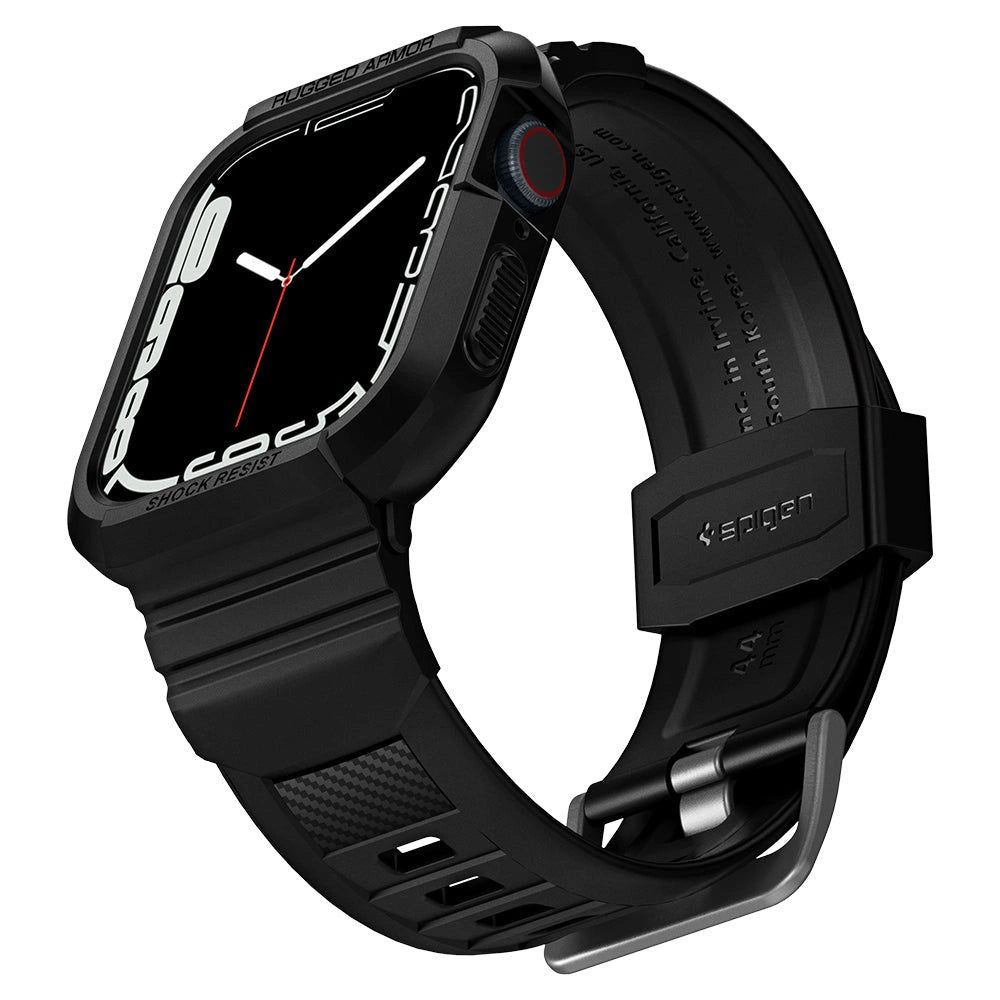 Spigen Rugged Armor Pro Case med rem til Apple Watch 4 / 5 / 6 / 7 / 8 / SE (44/45 mm) - sort