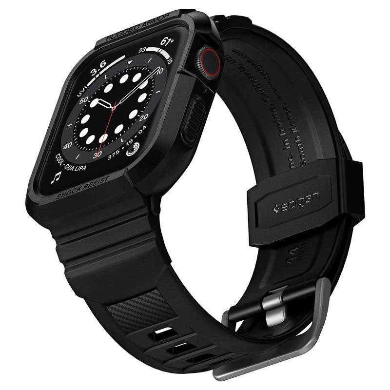 Spigen Rugged Armor Pro Case med rem til Apple Watch 4 / 5 / 6 / 7 / 8 / SE (44/45 mm) - sort