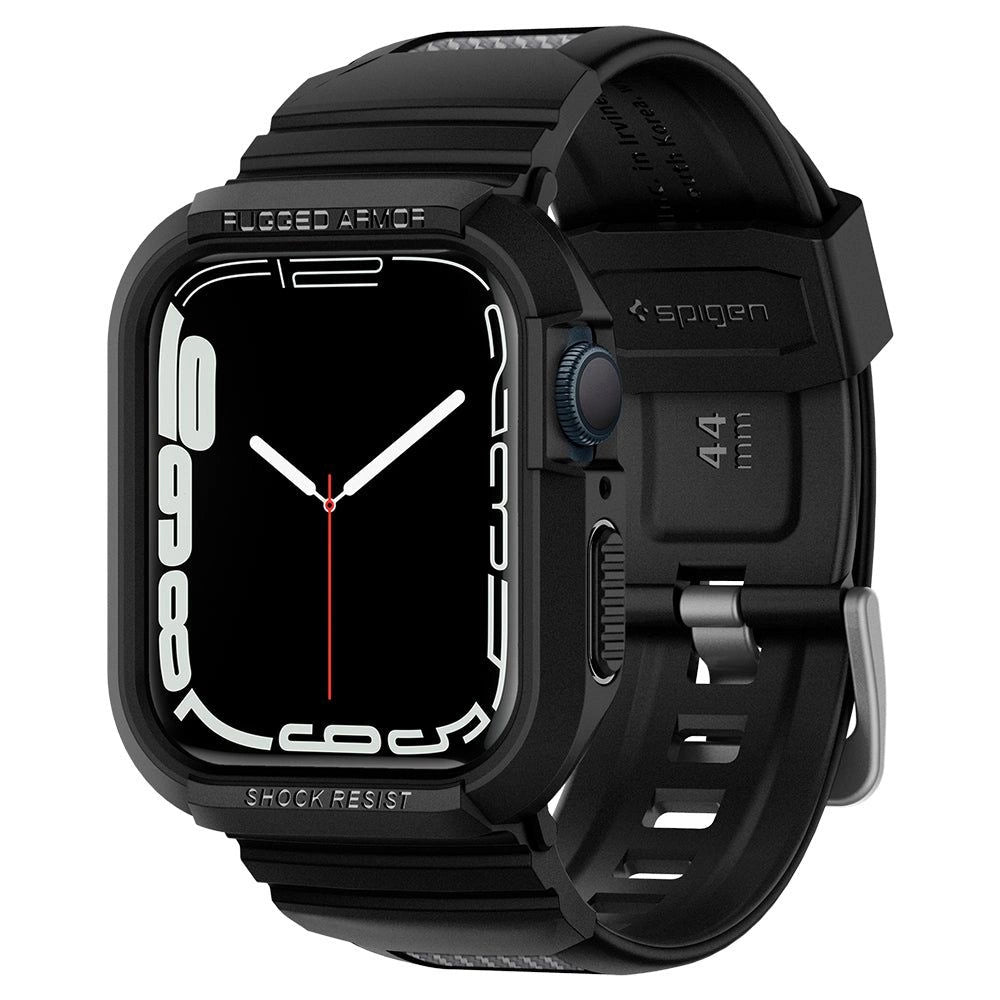 Spigen Rugged Armor Pro Case med rem til Apple Watch 4 / 5 / 6 / 7 / 8 / SE (44/45 mm) - sort