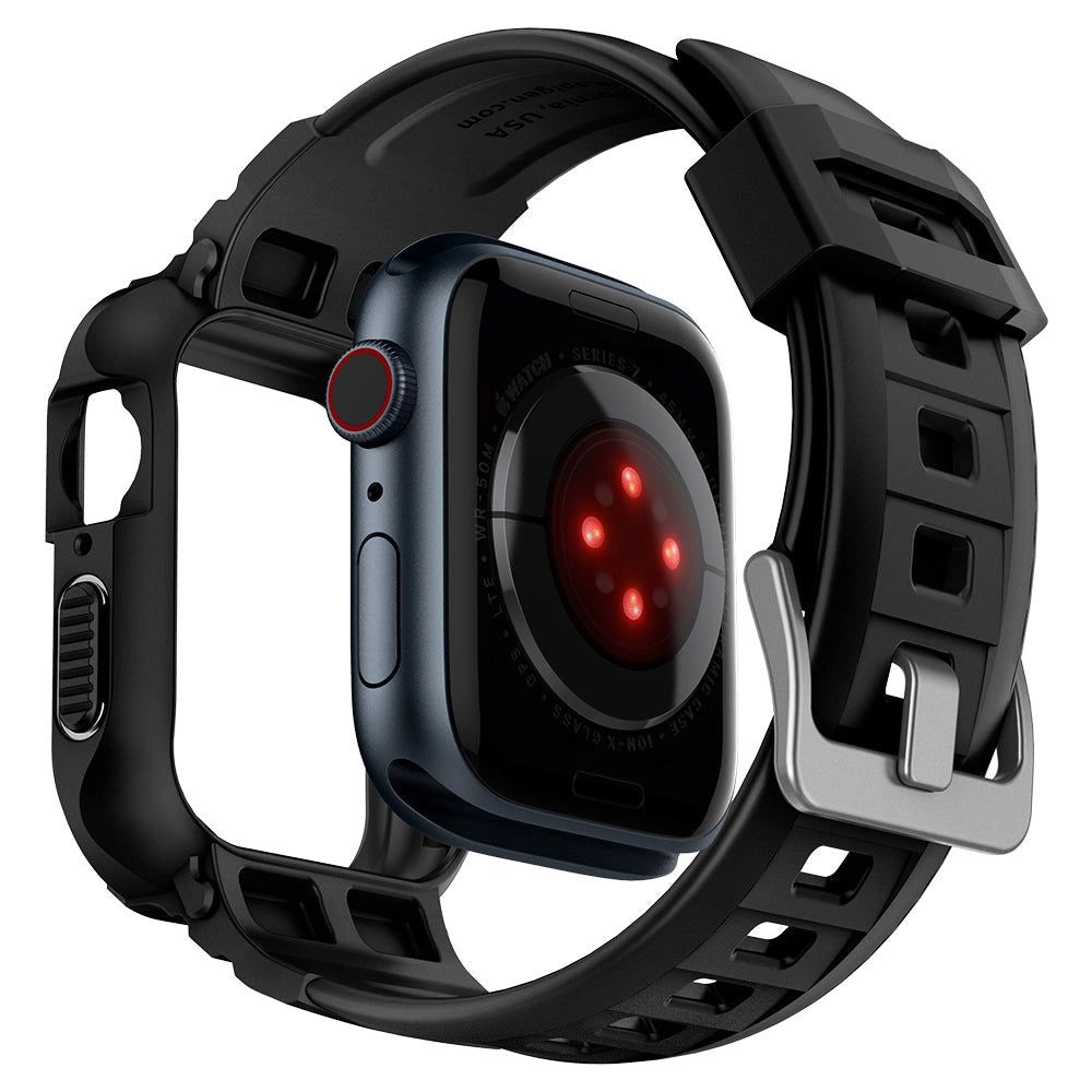 Spigen Rugged Armor Pro Case med rem til Apple Watch 4 / 5 / 6 / 7 / 8 / SE (44/45 mm) - sort