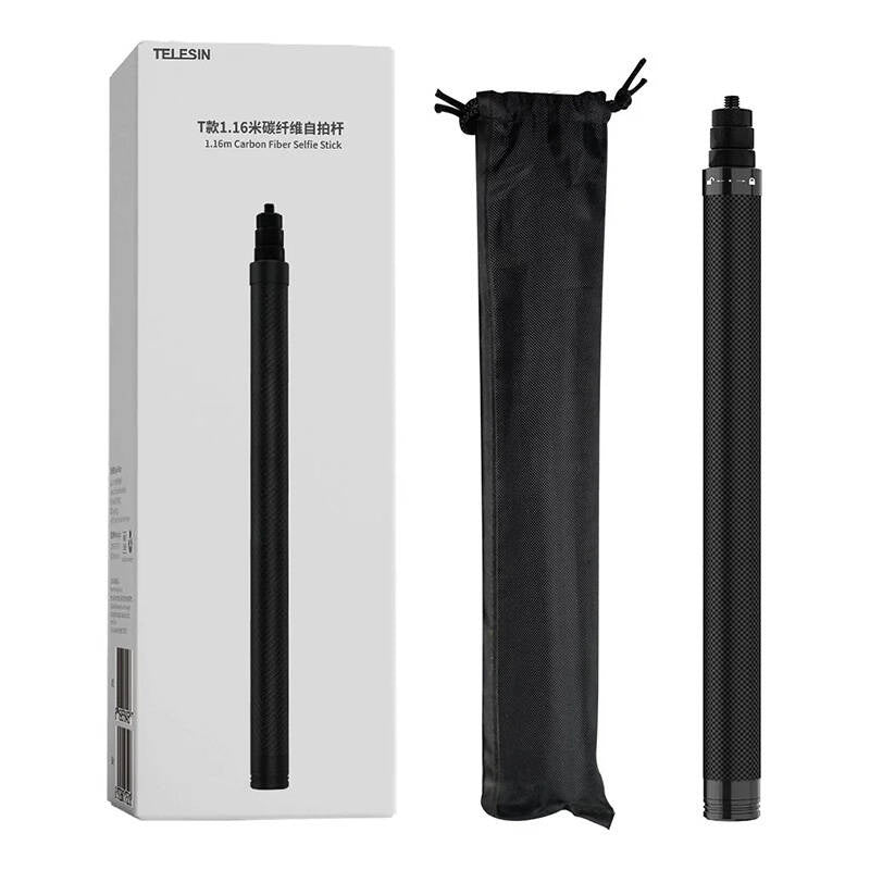 1,16 m lang Telesin kulfiber selfie-stick til sportskameraer