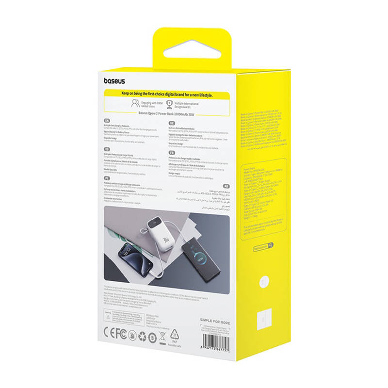 Powerbank Baseus QPow 2 20000mAh 30W 2xUSB-C (hvid)