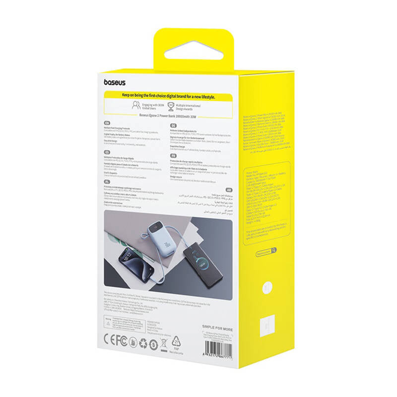 Powerbank Baseus QPow2 20000mAh 30W 2xUSB-C (blå)