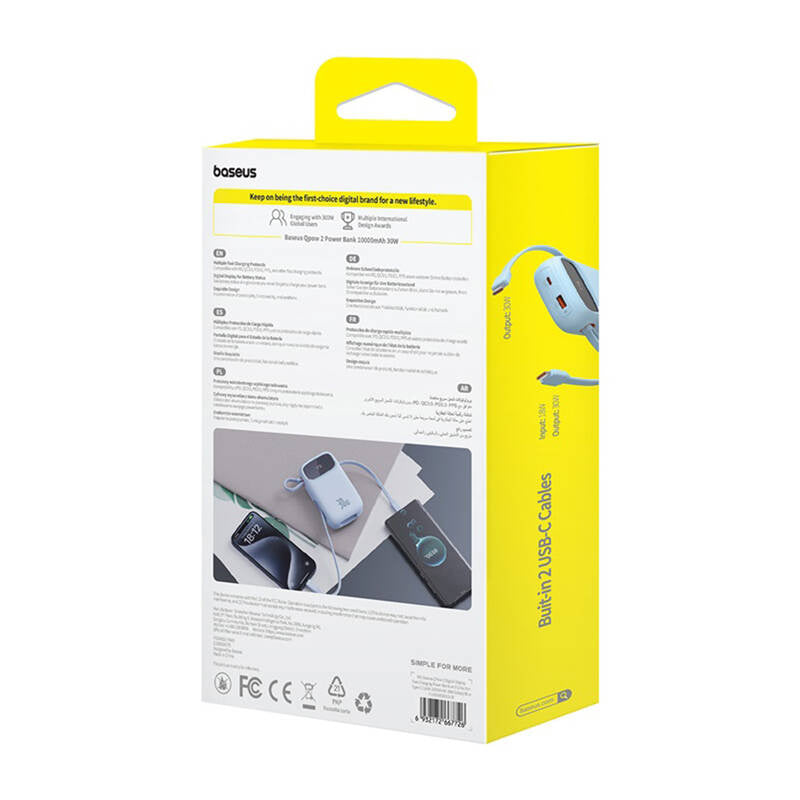 Powerbank Baseus QPow 2 10000mAh 30W 2xUSB-C (blå)