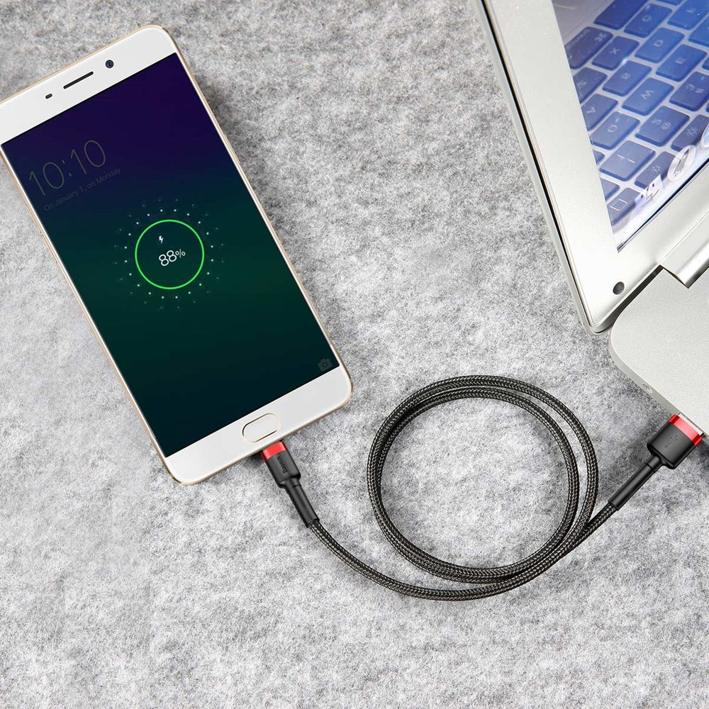 Baseus Cafule Cable CAMKLF-B91 USB-A / micro USB 2.4A 1 m - sort og rød