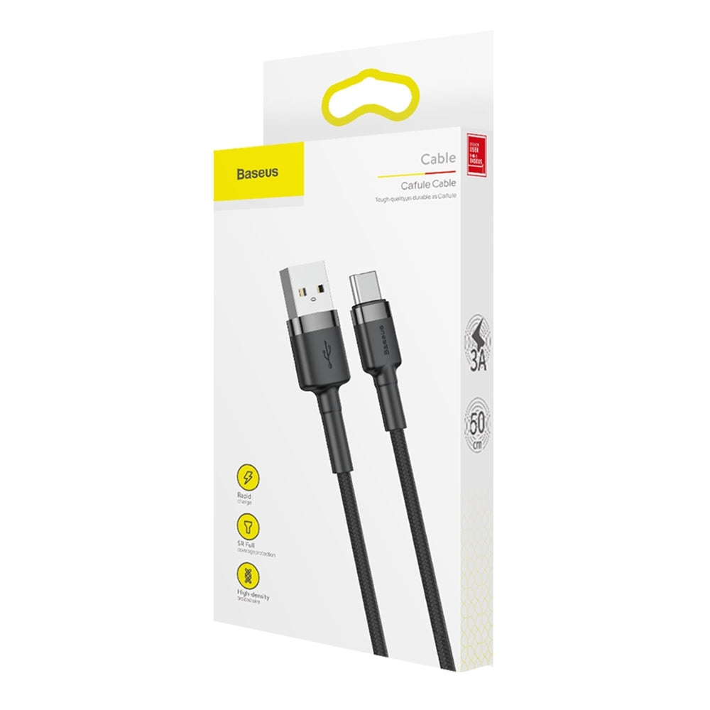 Baseus Cafule USB-A / USB-C QC 3.0 3A Cable 0.5 m - Black and Gray