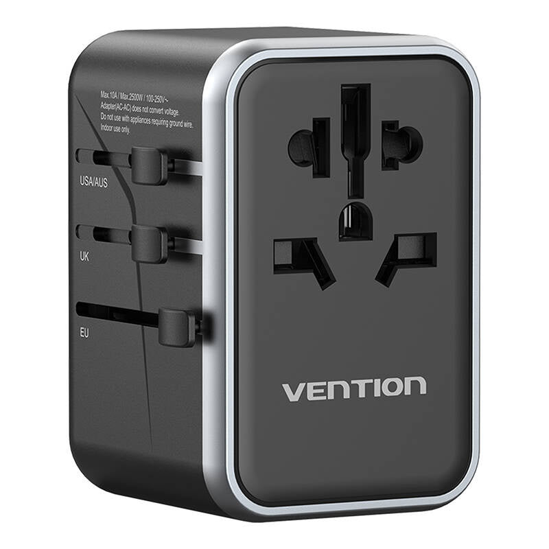 Vention FJFB0 GaN 2xUSB-C 2xUSB-A Universal Travel Adapter 65W (sort)