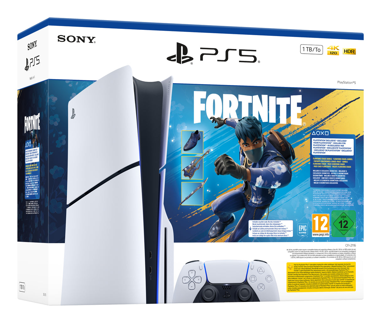 Sony PlayStation 5 - Fortnite Flowering Chaos Bundle 1,02 TB Wi-Fi Sort, Hvid