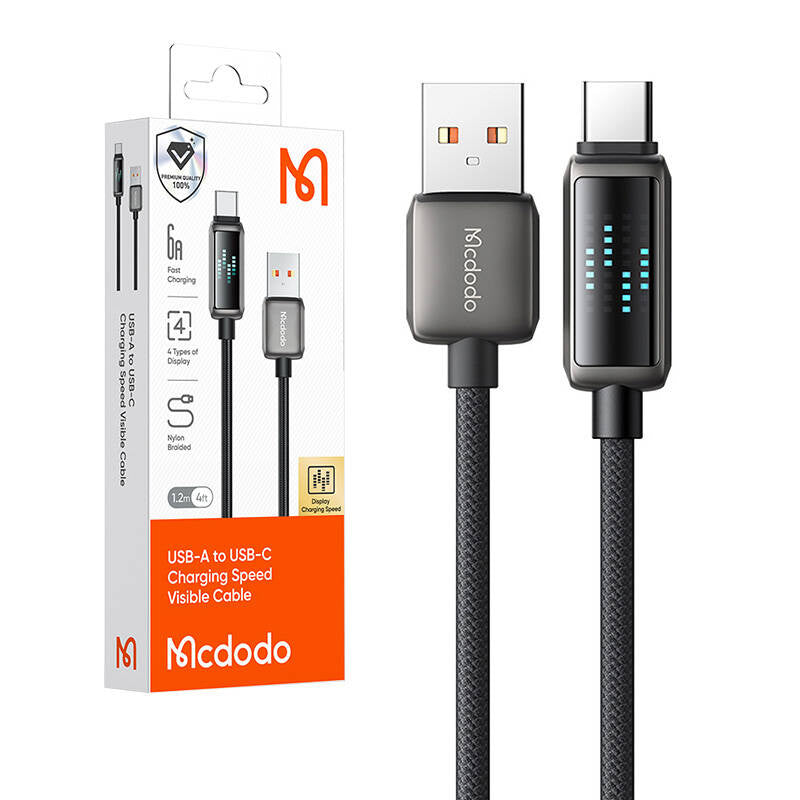 Mcdodo CA-2350 USB-A til USB-C kabel, 6A, LED-skærm, 1,2 m