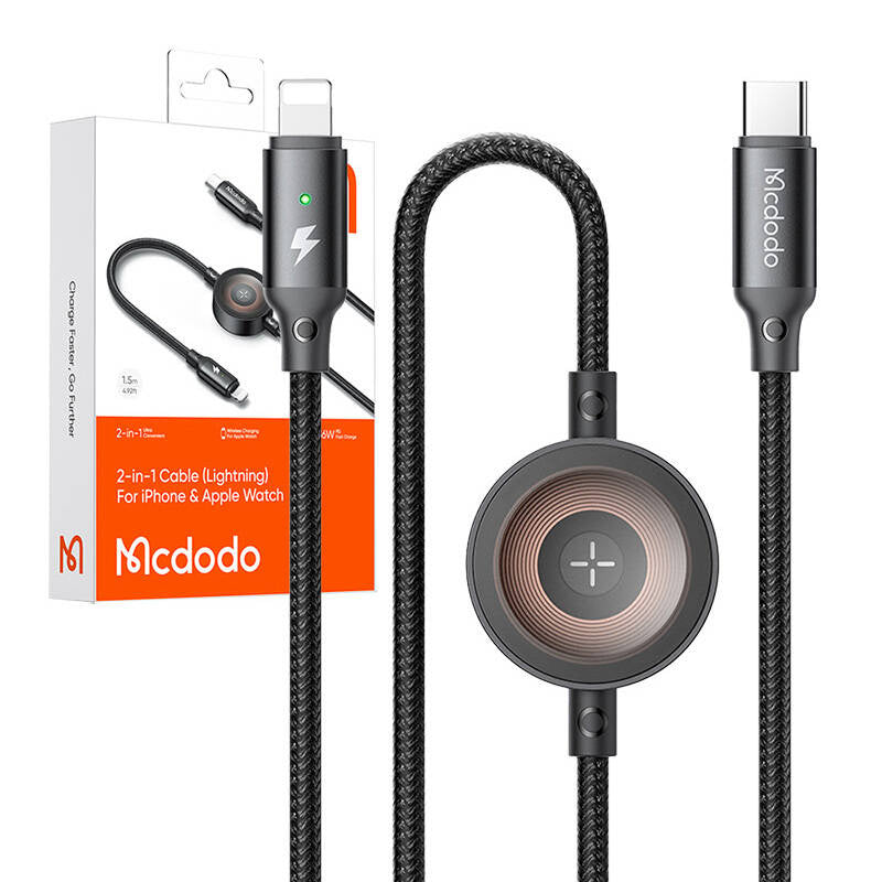 Mcdodo CA-5680 2-i-1 USB-C til Lightning kabel + Apple Watch oplader, 36W, 1,5m